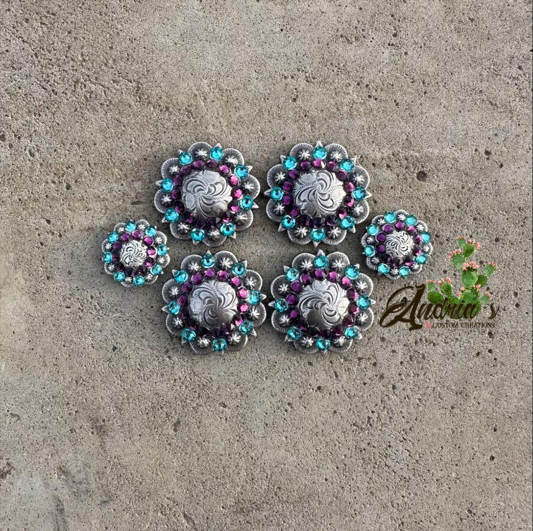 'Turquoise and Purple' Saddle Set