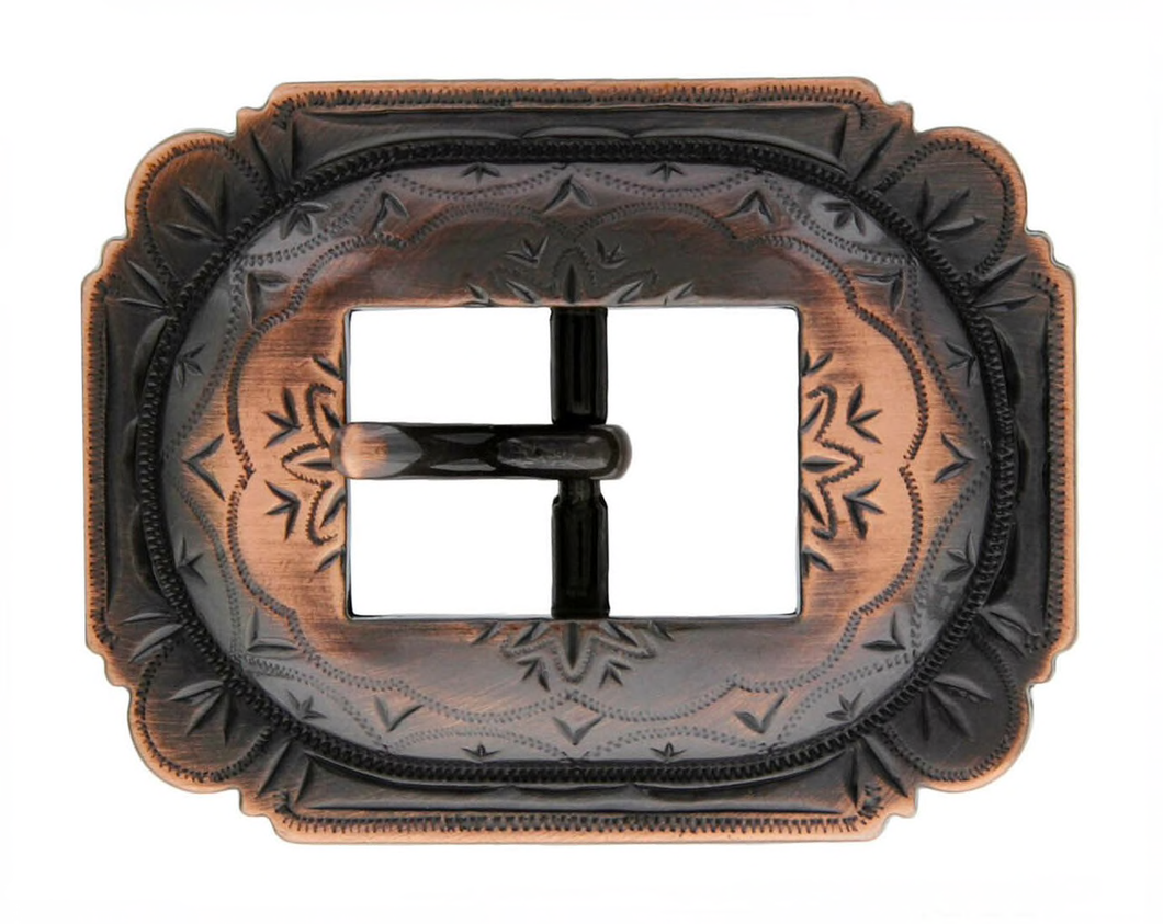 Burnished Copper Cart Buckle with Scalloped Edges