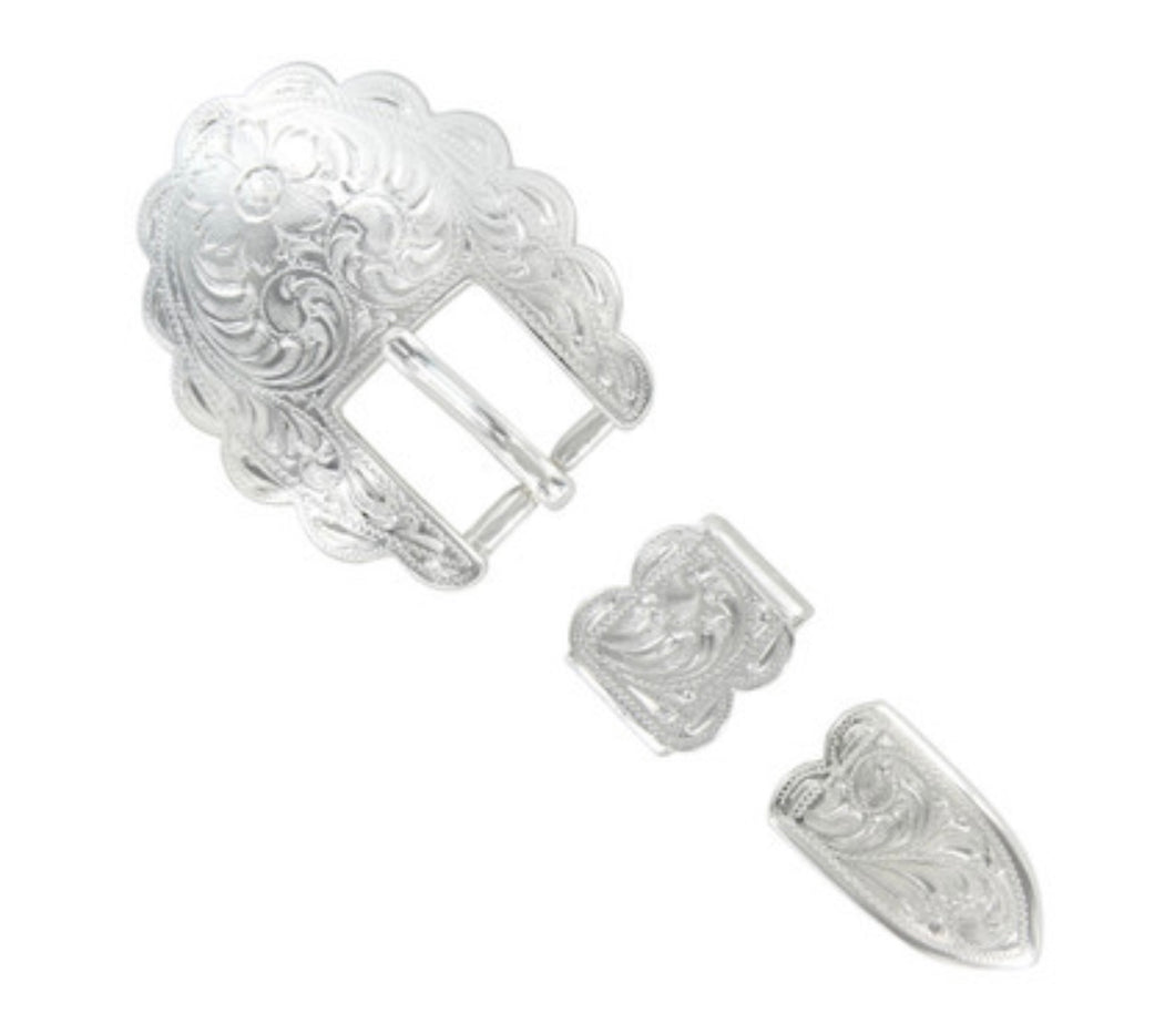 Western Floral Bright Silver Buckle